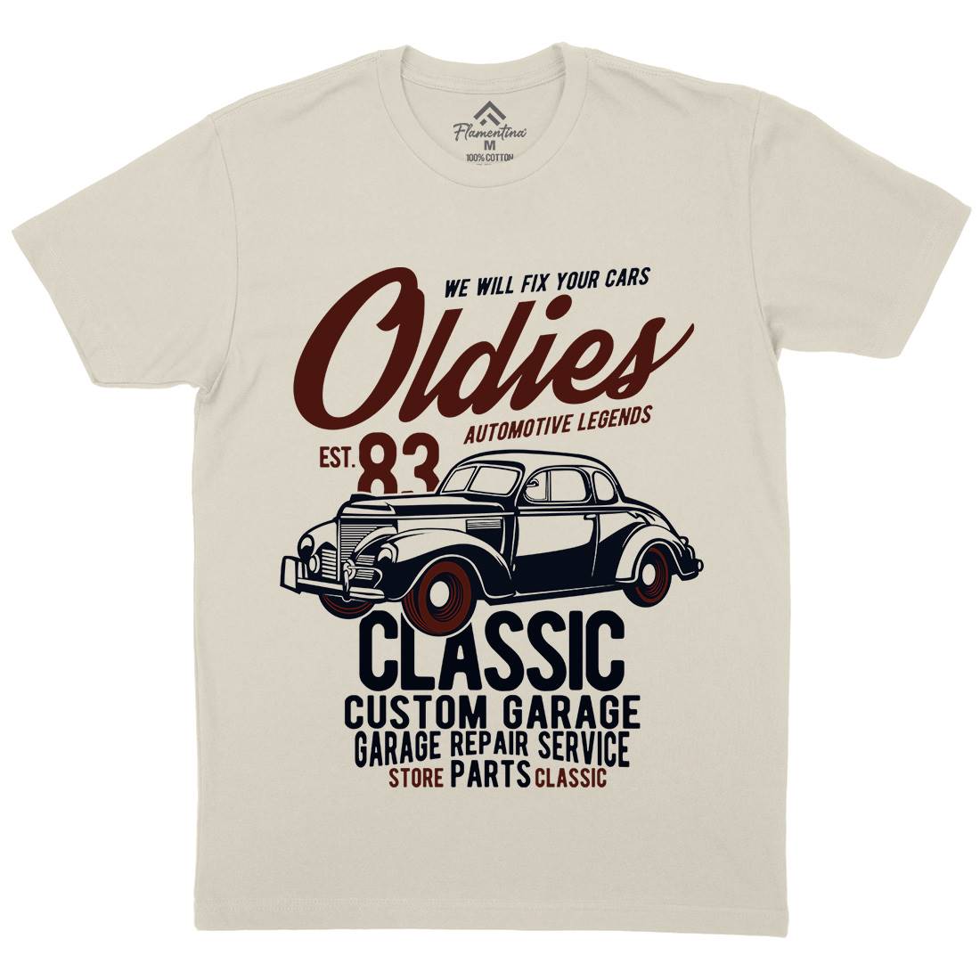 Oldies Mens Organic Crew Neck T-Shirt Cars B241