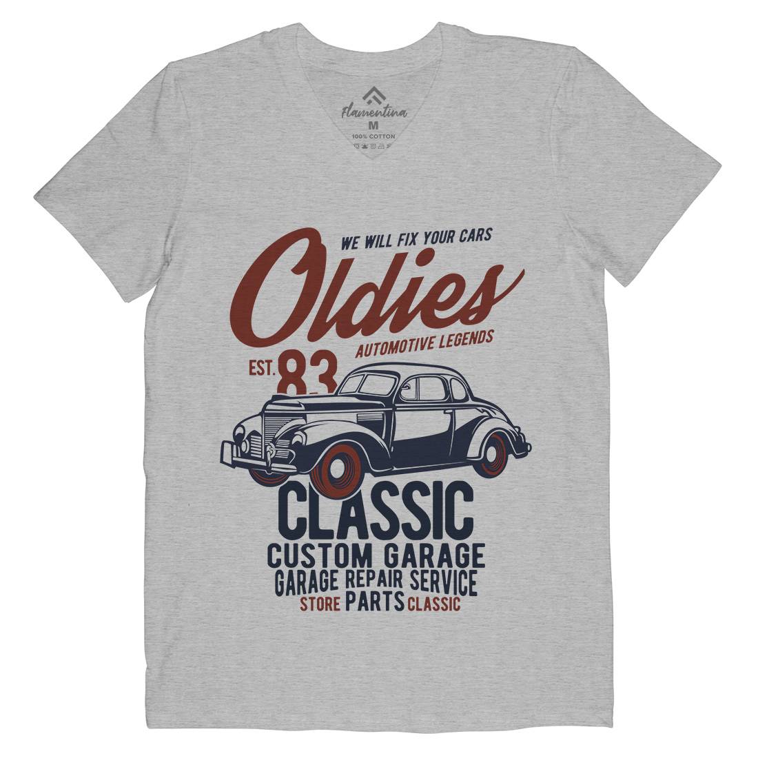 Oldies Mens Organic V-Neck T-Shirt Cars B241