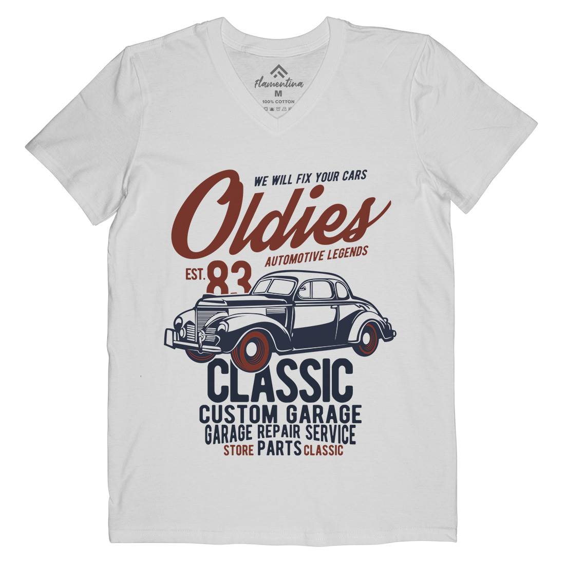 Oldies Mens Organic V-Neck T-Shirt Cars B241