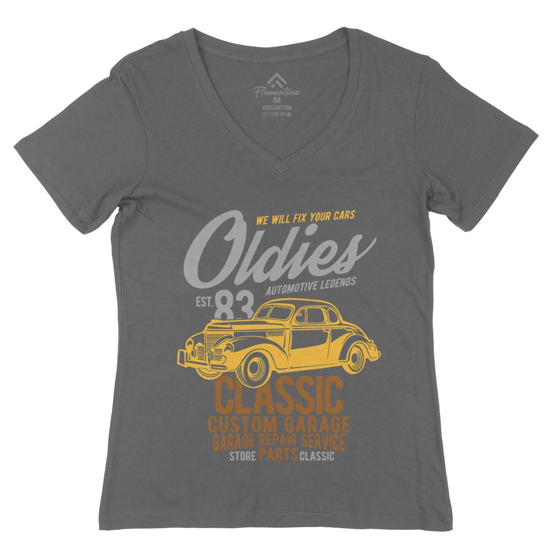 Oldies Womens Organic V-Neck T-Shirt Cars B241