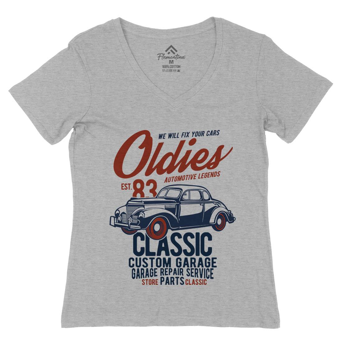 Oldies Womens Organic V-Neck T-Shirt Cars B241
