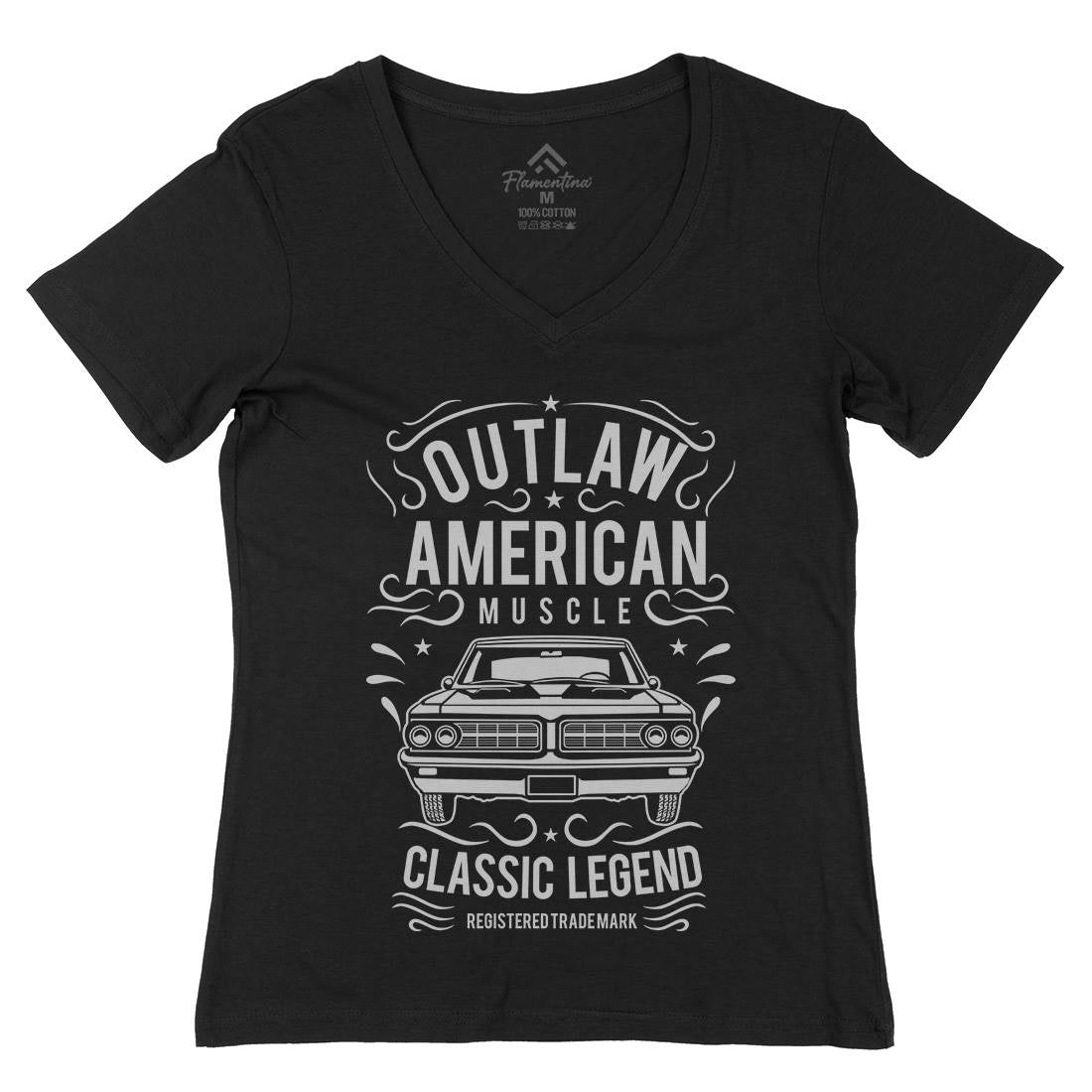 Outlaw American Muscle Womens Organic V-Neck T-Shirt Cars B243