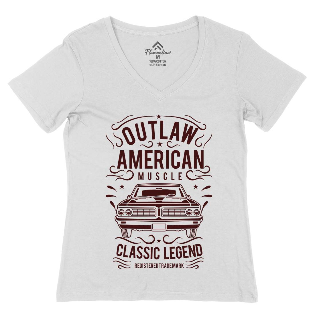 Outlaw American Muscle Womens Organic V-Neck T-Shirt Cars B243