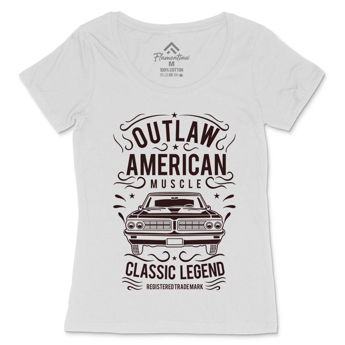 Outlaw American Muscle Womens Scoop Neck T-Shirt Cars B243