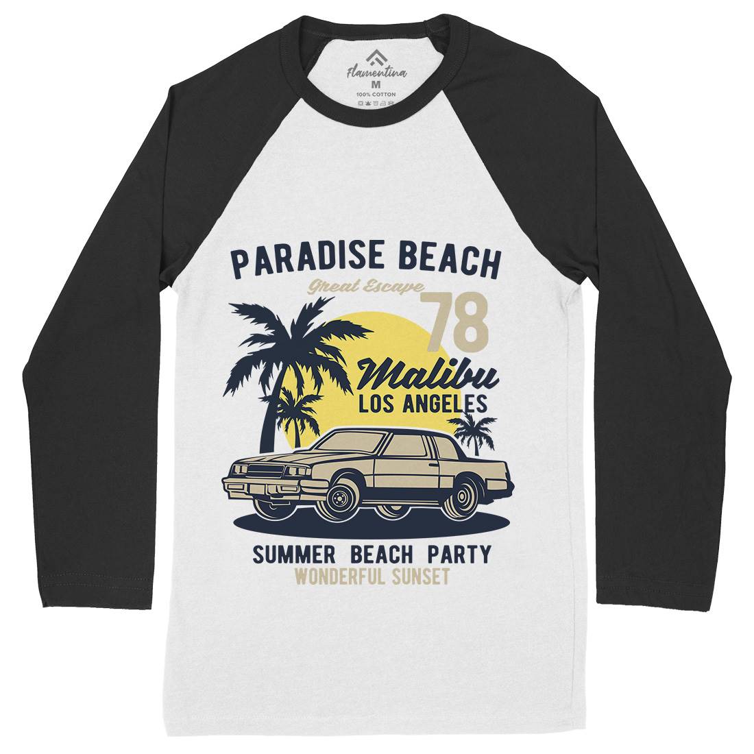 Paradise Beach Mens Long Sleeve Baseball T-Shirt Cars B244