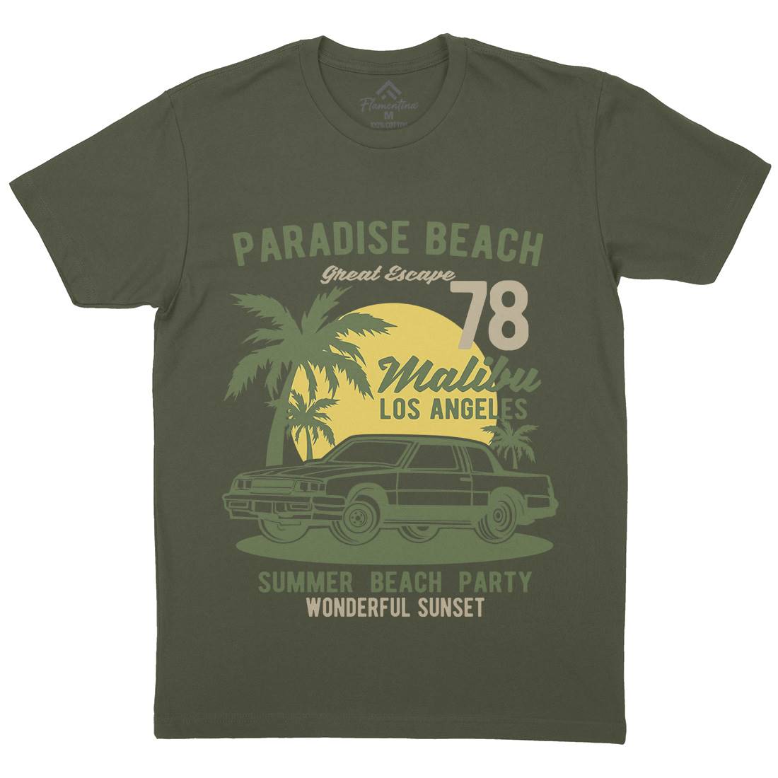 Paradise Beach Mens Organic Crew Neck T-Shirt Cars B244