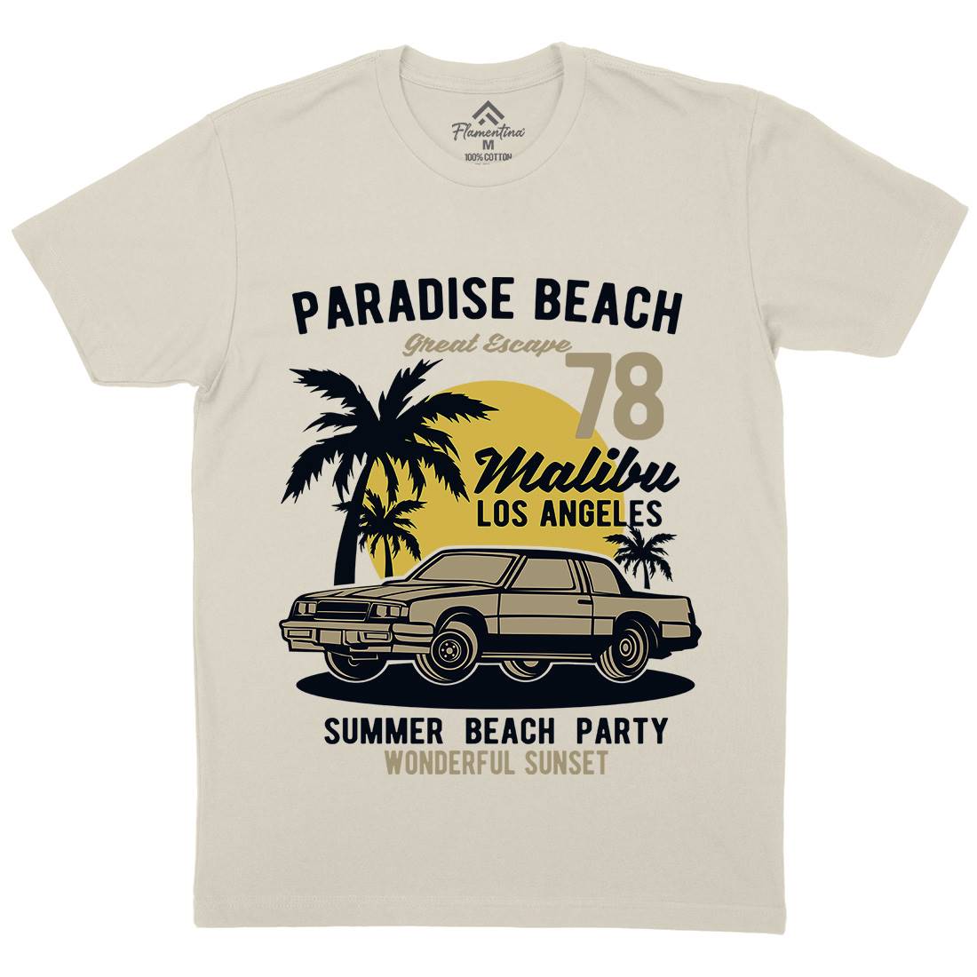 Paradise Beach Mens Organic Crew Neck T-Shirt Cars B244