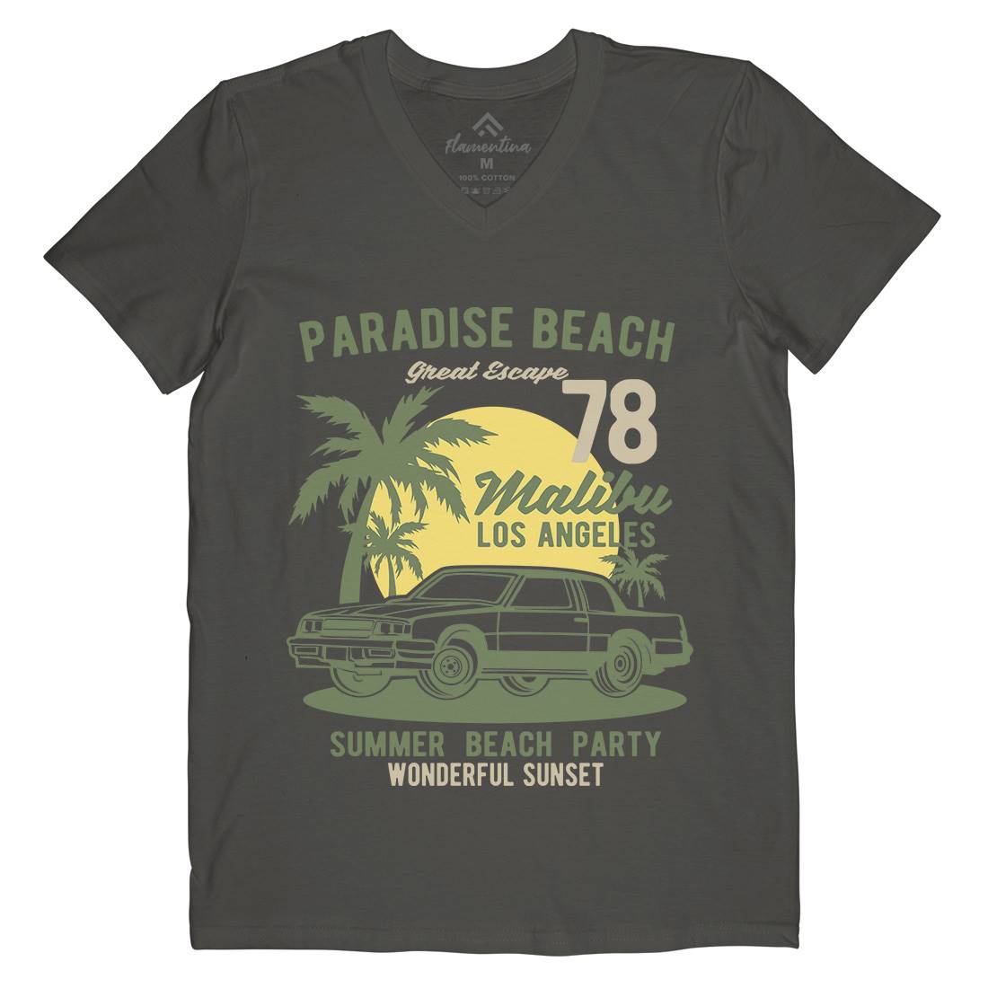 Paradise Beach Mens V-Neck T-Shirt Cars B244