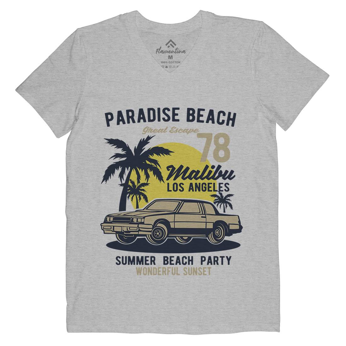 Paradise Beach Mens Organic V-Neck T-Shirt Cars B244