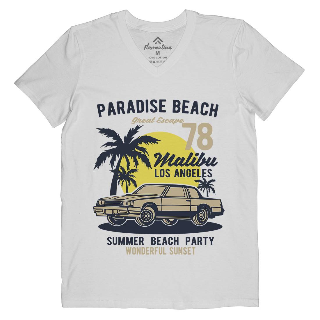 Paradise Beach Mens V-Neck T-Shirt Cars B244