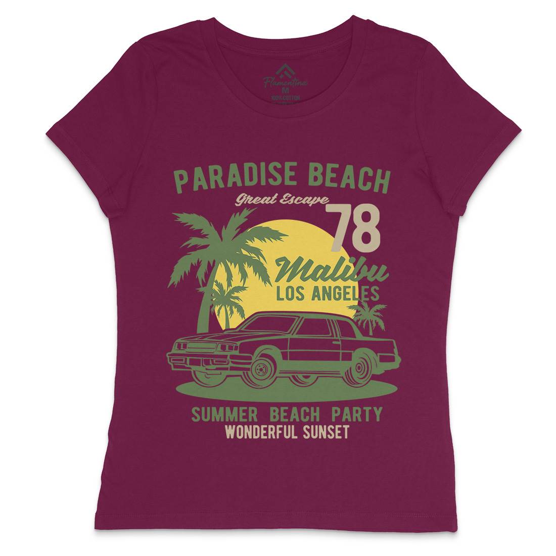 Paradise Beach Womens Crew Neck T-Shirt Cars B244