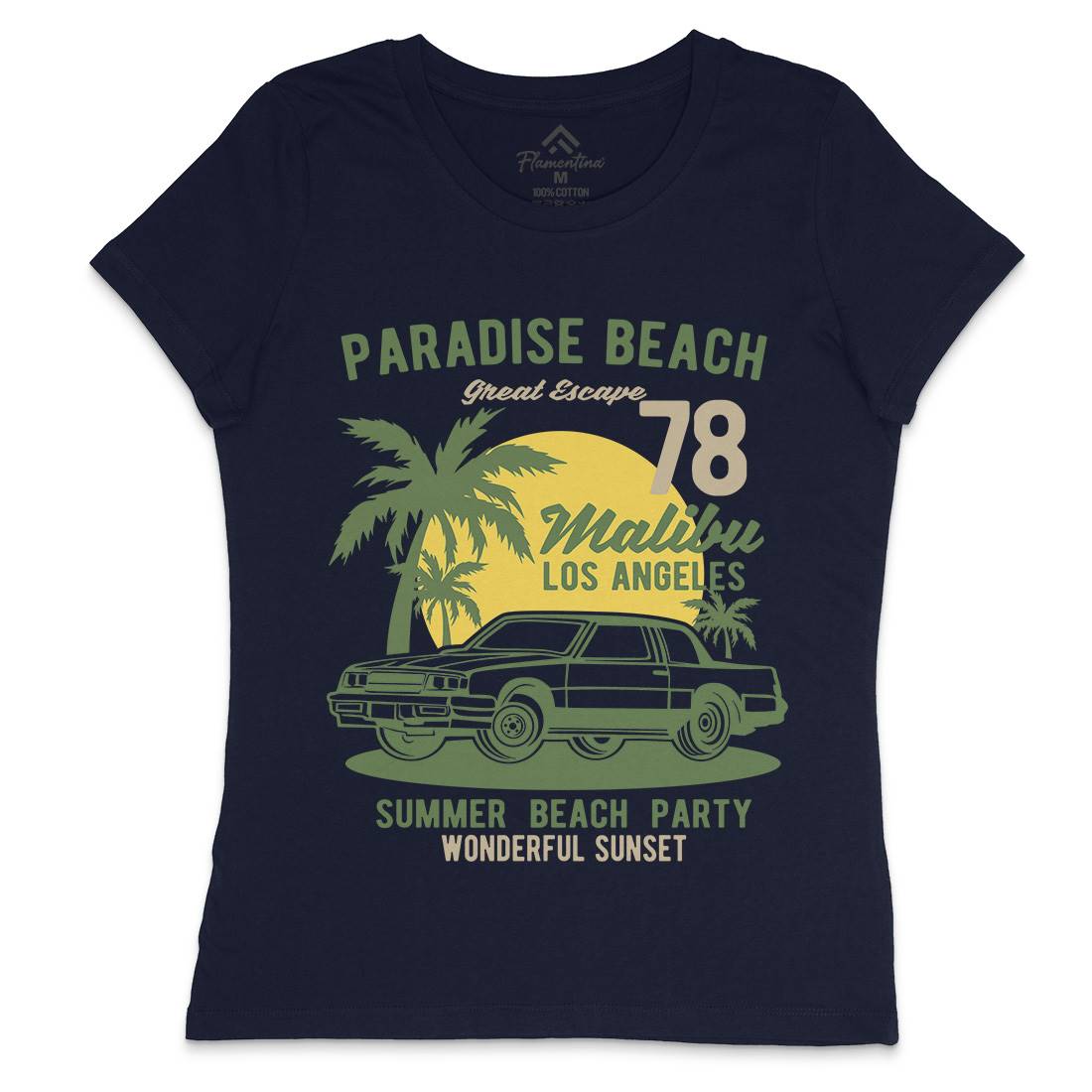 Paradise Beach Womens Crew Neck T-Shirt Cars B244