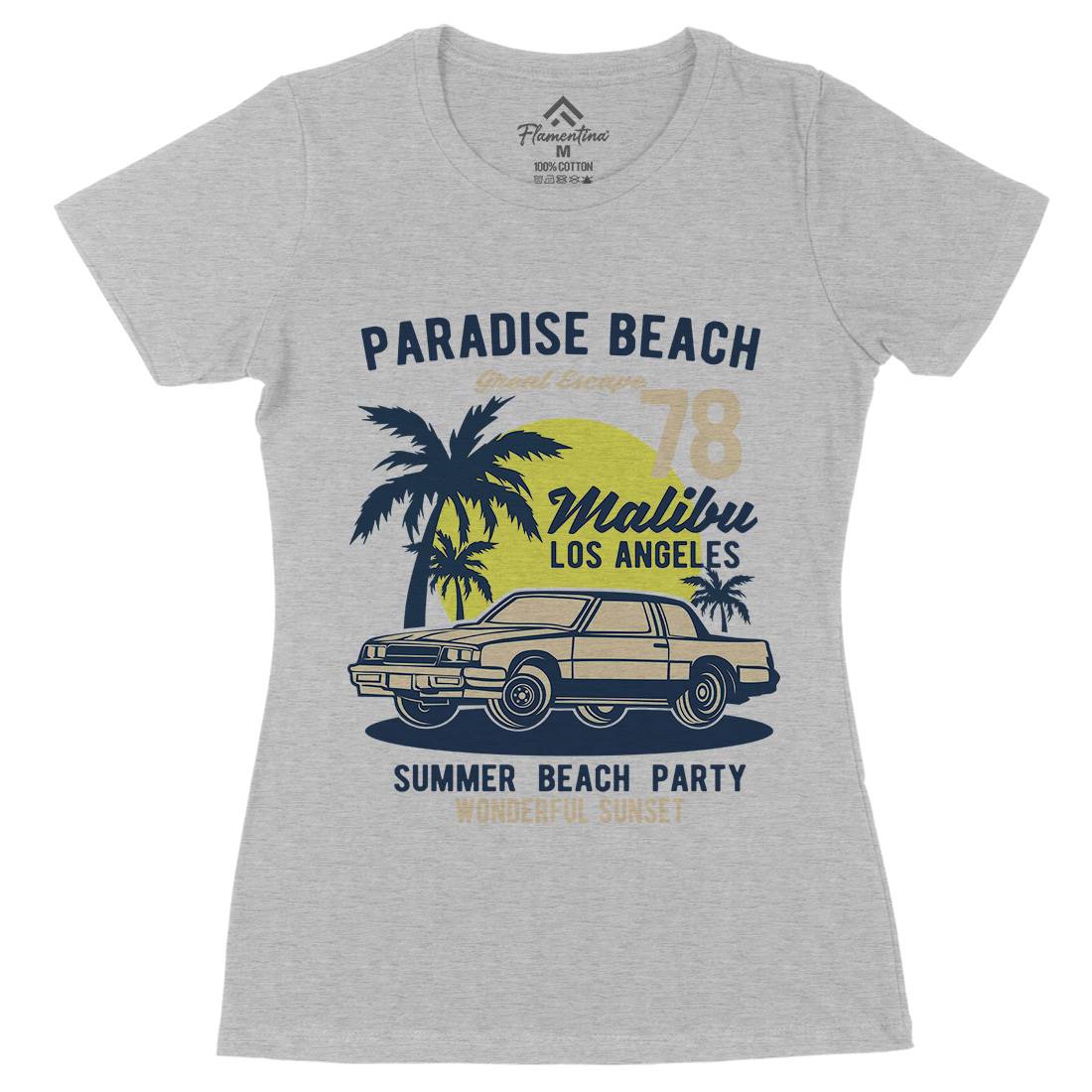 Paradise Beach Womens Organic Crew Neck T-Shirt Cars B244