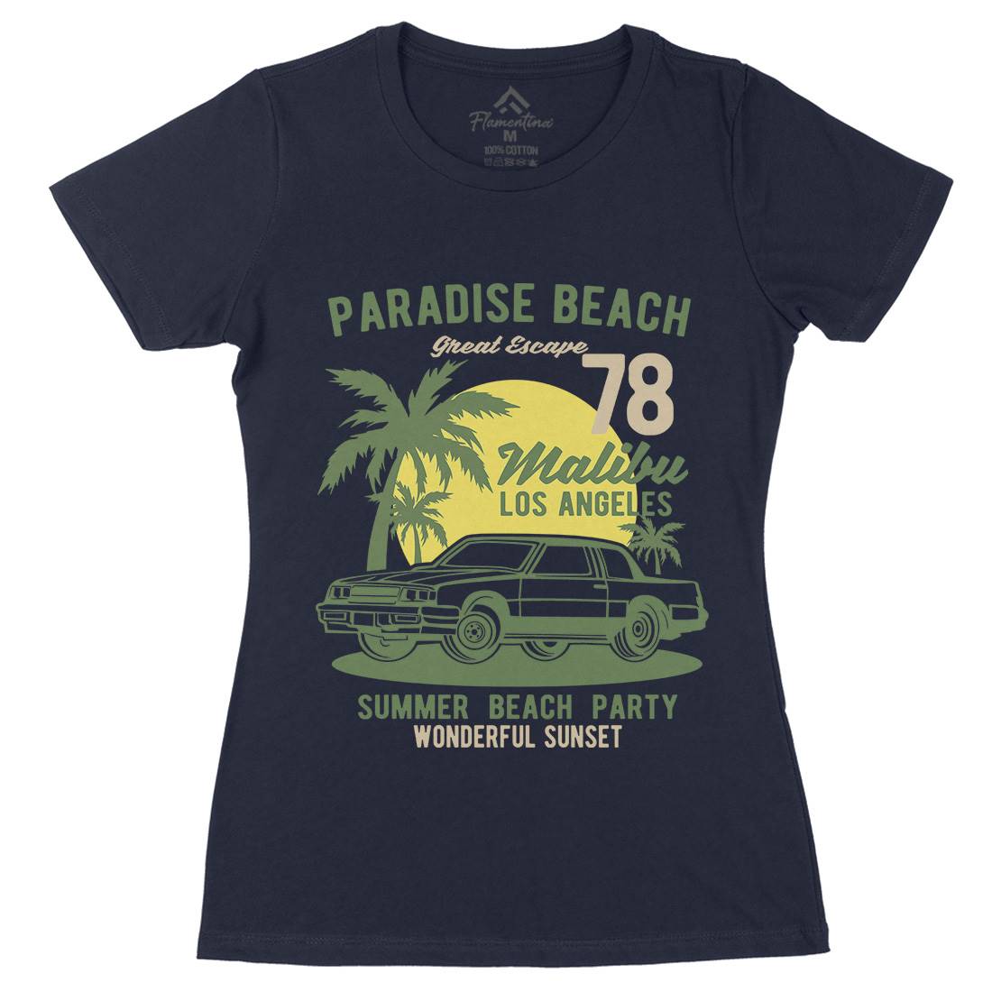 Paradise Beach Womens Organic Crew Neck T-Shirt Cars B244