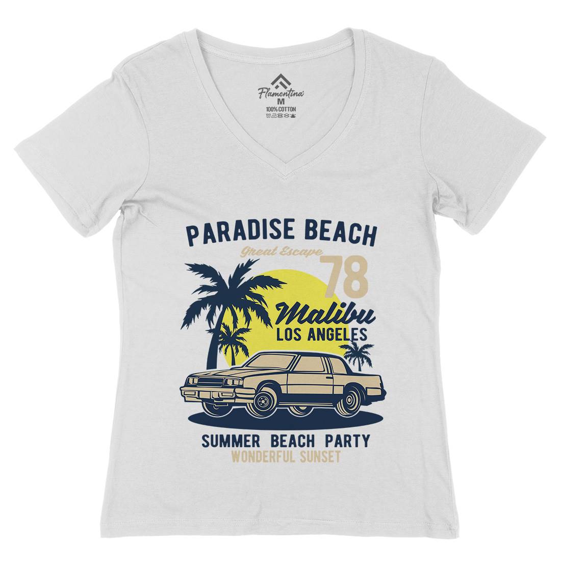 Paradise Beach Womens Organic V-Neck T-Shirt Cars B244