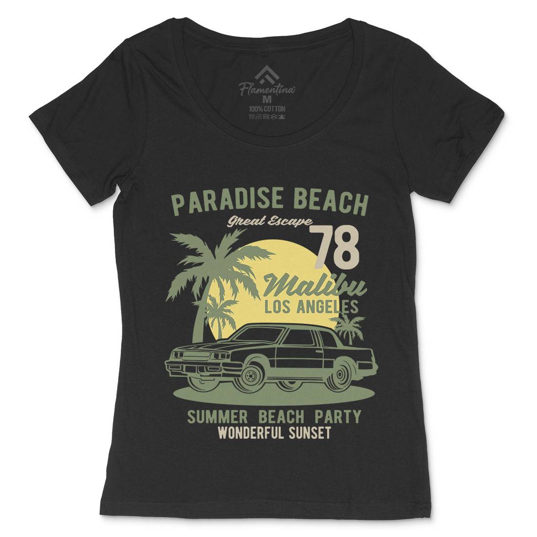 Paradise Beach Womens Scoop Neck T-Shirt Cars B244
