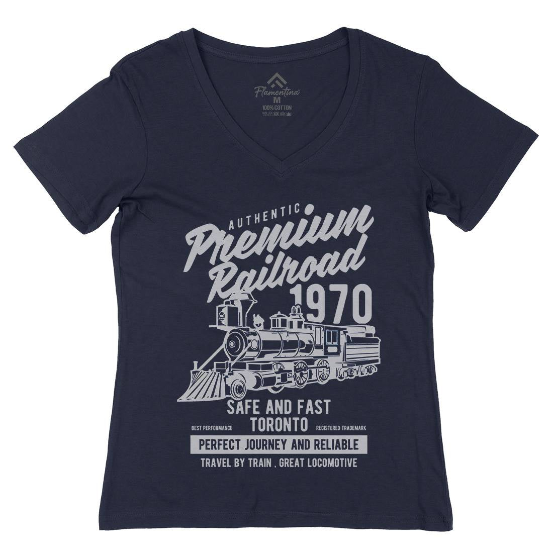 Premium Railroad Womens Organic V-Neck T-Shirt Vehicles B245