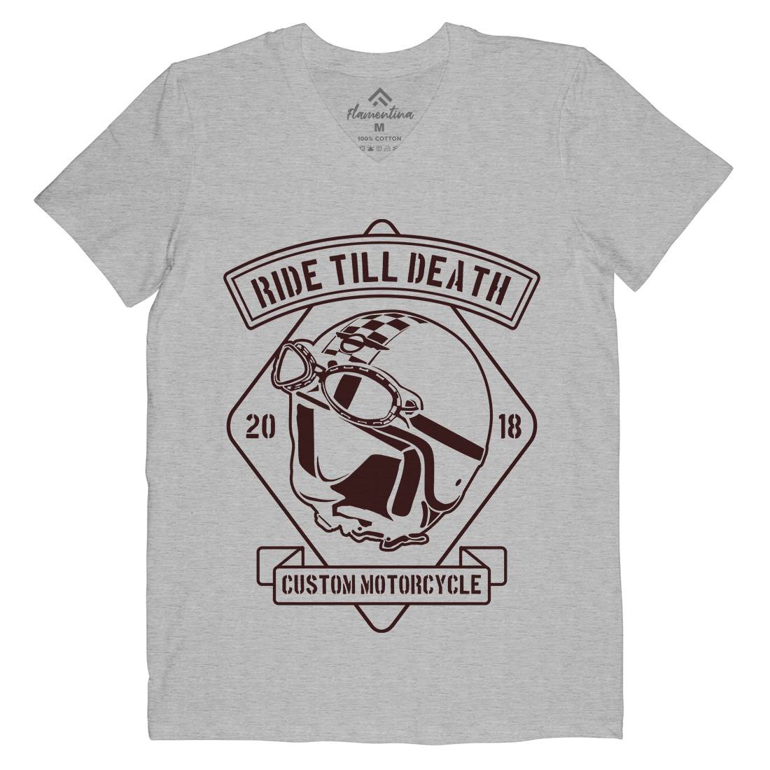 Ride Till Death Mens V-Neck T-Shirt Motorcycles B247
