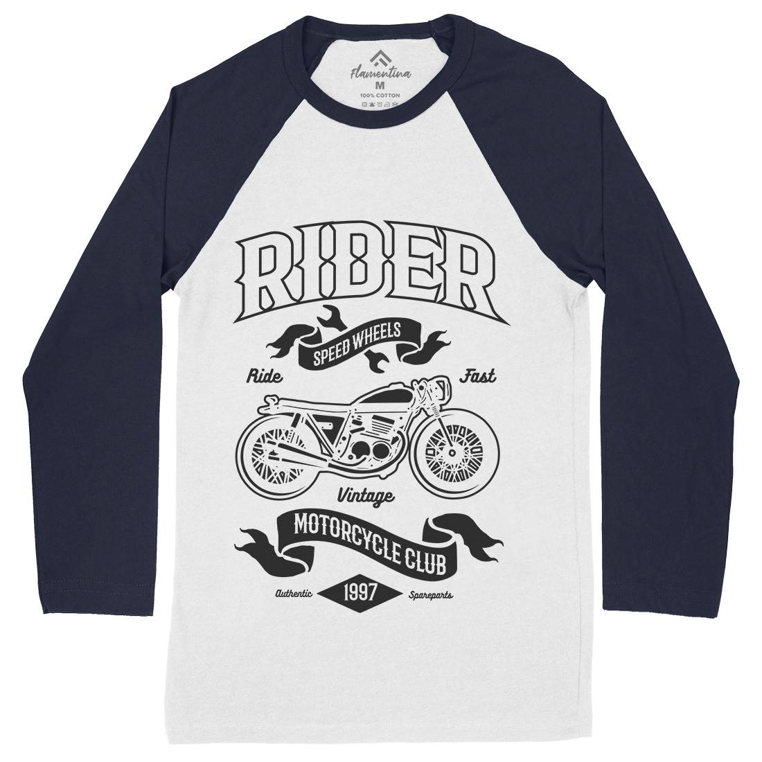 Rider Mens Long Sleeve Baseball T-Shirt Motorcycles B248
