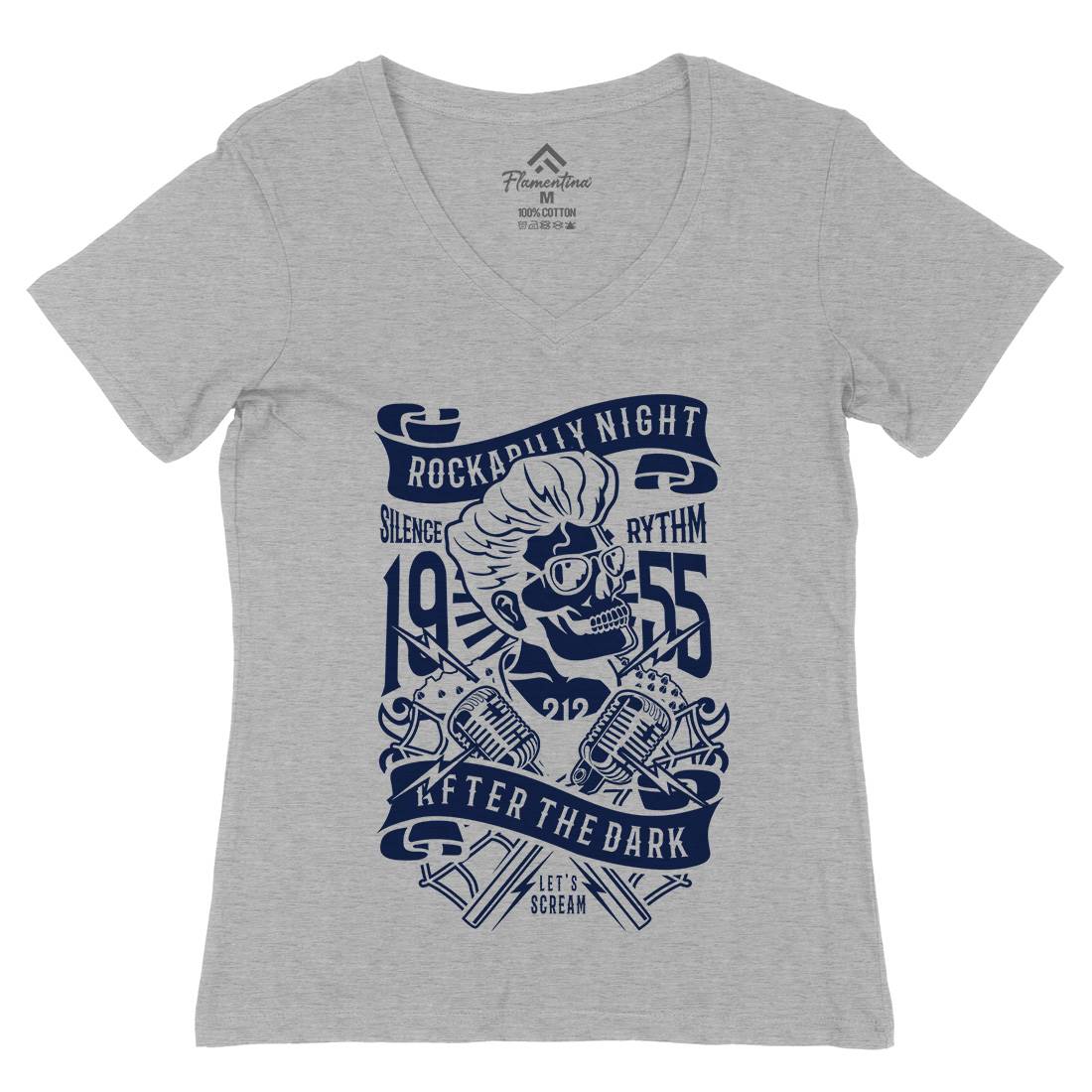 Rockabilly Night Womens Organic V-Neck T-Shirt Music B249