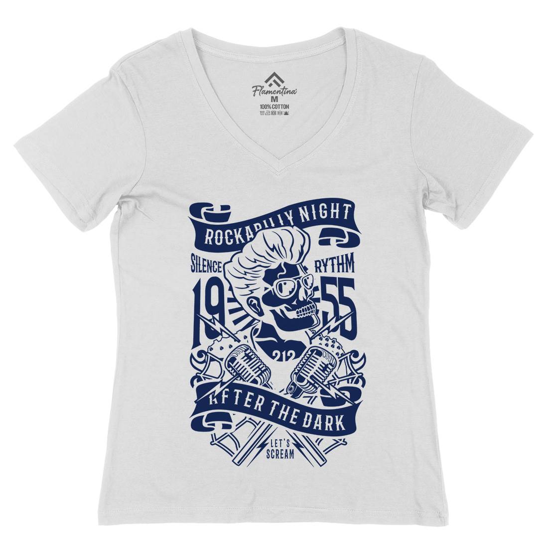 Rockabilly Night Womens Organic V-Neck T-Shirt Music B249