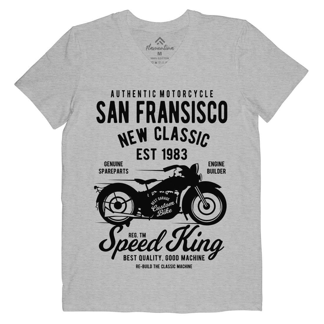 San Francisco Mens Organic V-Neck T-Shirt Motorcycles B251