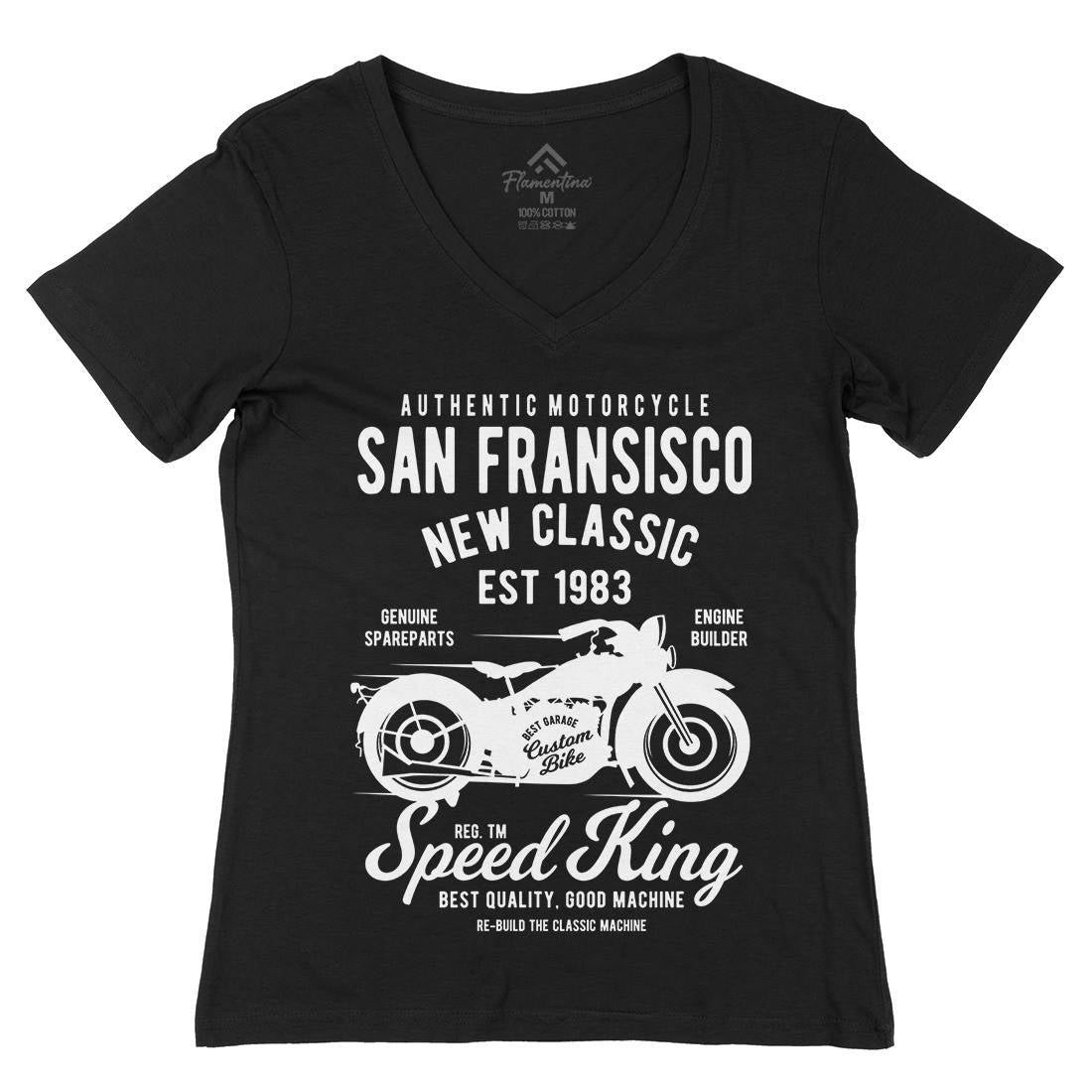San Francisco Womens Organic V-Neck T-Shirt Motorcycles B251