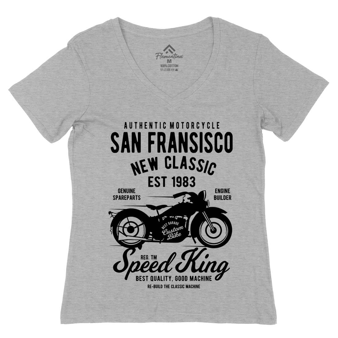 San Francisco Womens Organic V-Neck T-Shirt Motorcycles B251