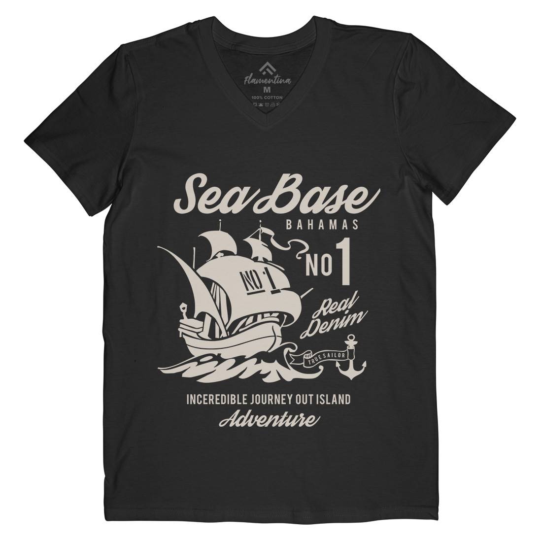 Sea Base Mens V-Neck T-Shirt Navy B252