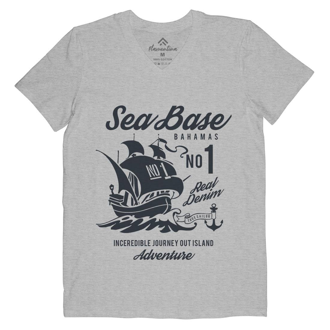 Sea Base Mens V-Neck T-Shirt Navy B252