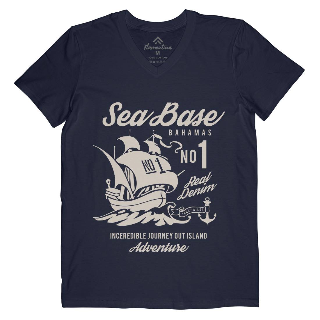 Sea Base Mens Organic V-Neck T-Shirt Navy B252