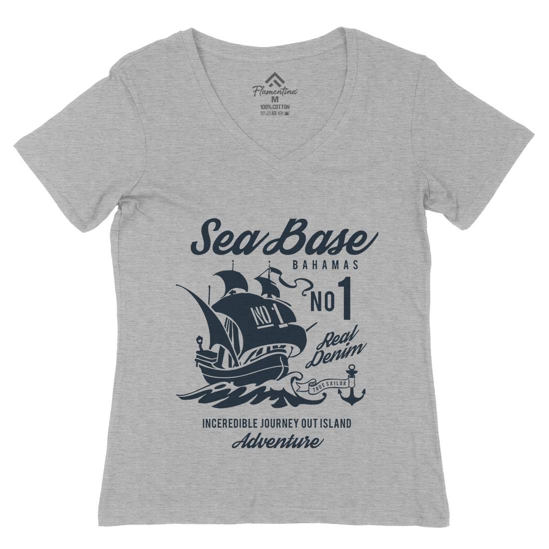 Sea Base Womens Organic V-Neck T-Shirt Navy B252