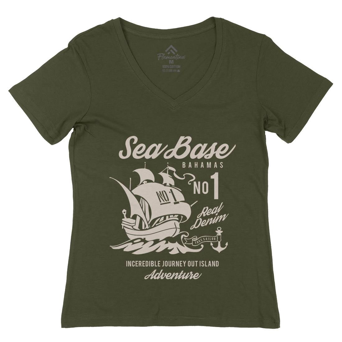 Sea Base Womens Organic V-Neck T-Shirt Navy B252