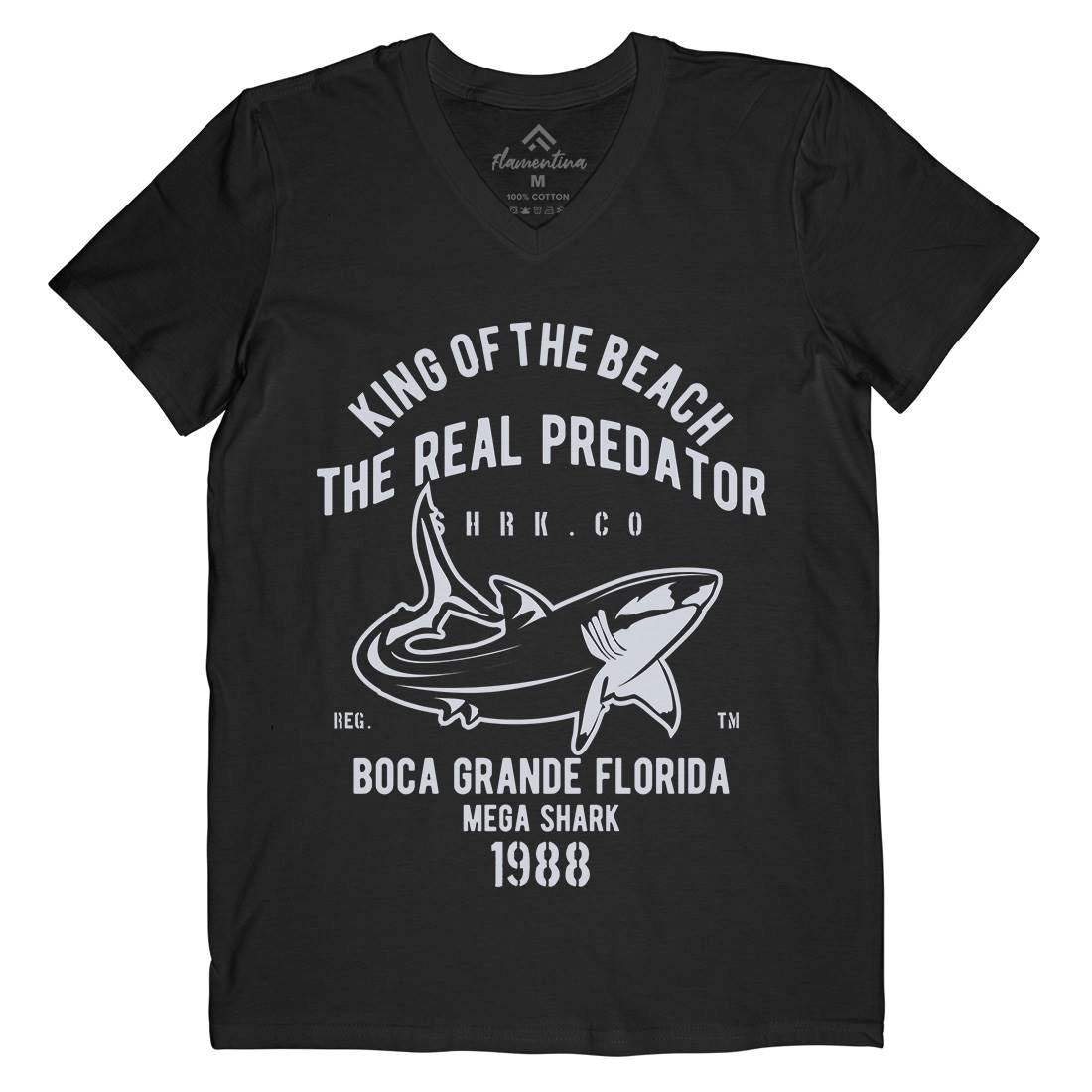 Shark Real Predator Mens Organic V-Neck T-Shirt Navy B253