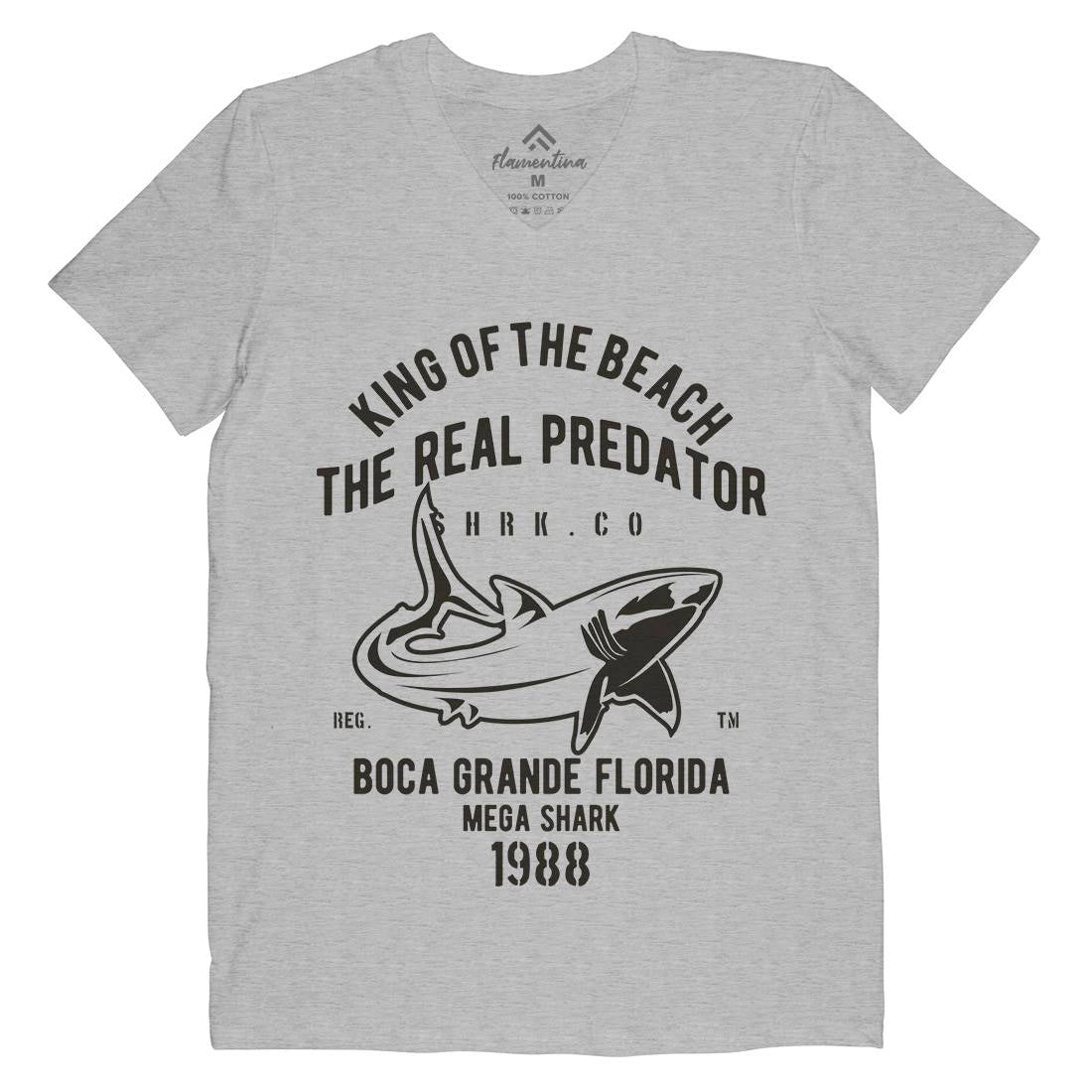 Shark Real Predator Mens V-Neck T-Shirt Navy B253