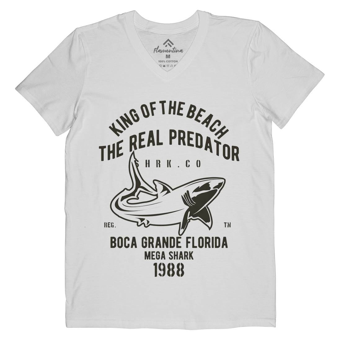 Shark Real Predator Mens V-Neck T-Shirt Navy B253