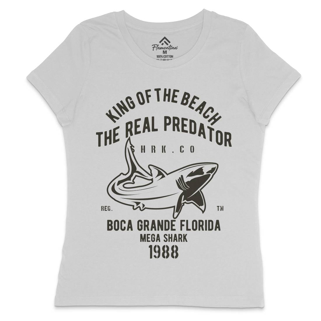 Shark Real Predator Womens Crew Neck T-Shirt Navy B253