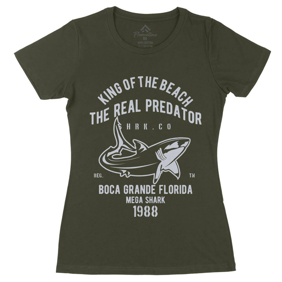 Shark Real Predator Womens Organic Crew Neck T-Shirt Navy B253