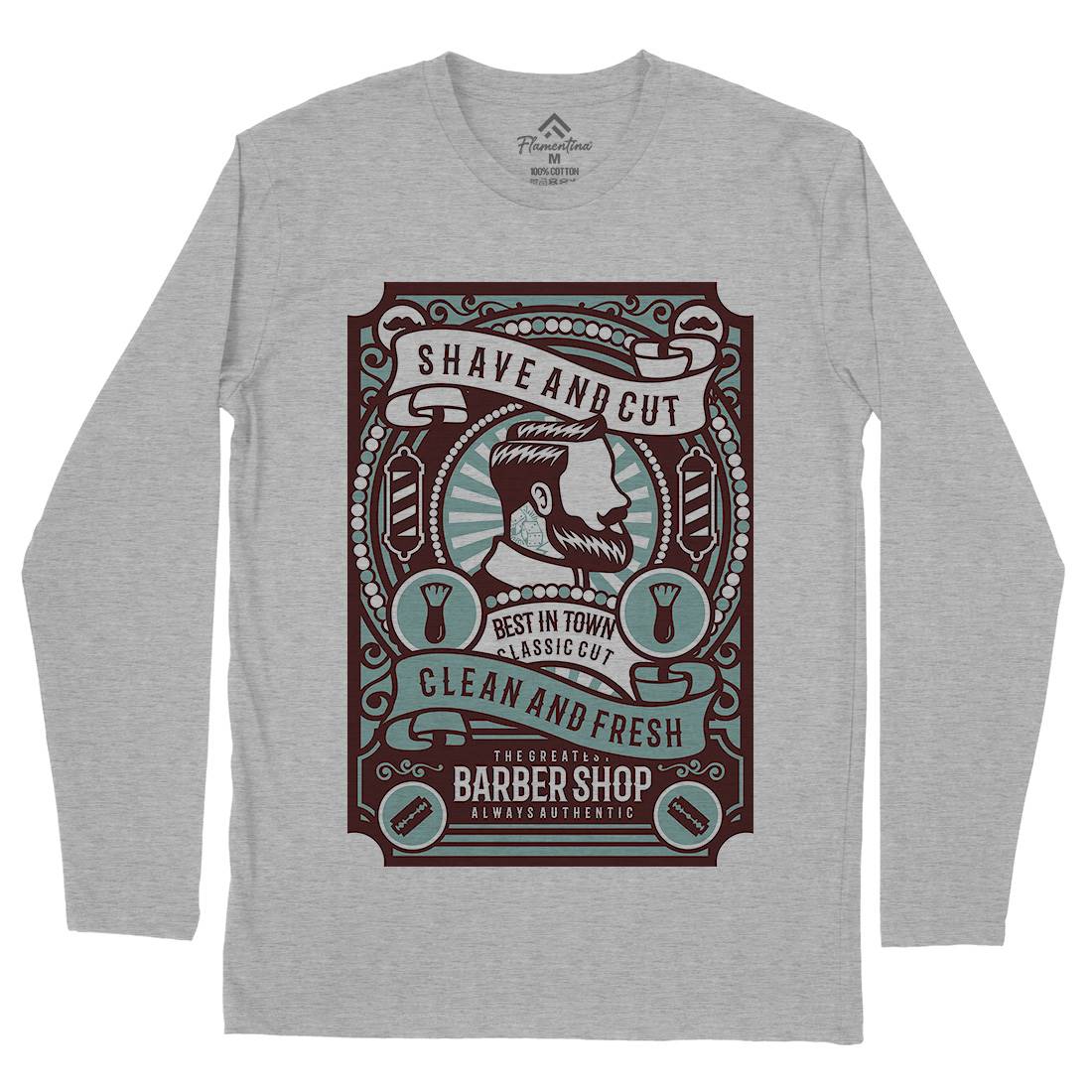 Shave And Cut Mens Long Sleeve T-Shirt Barber B254