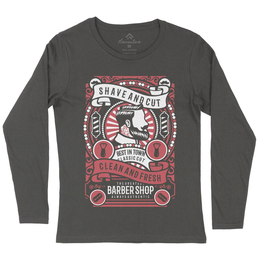 Shave And Cut Womens Long Sleeve T-Shirt Barber B254