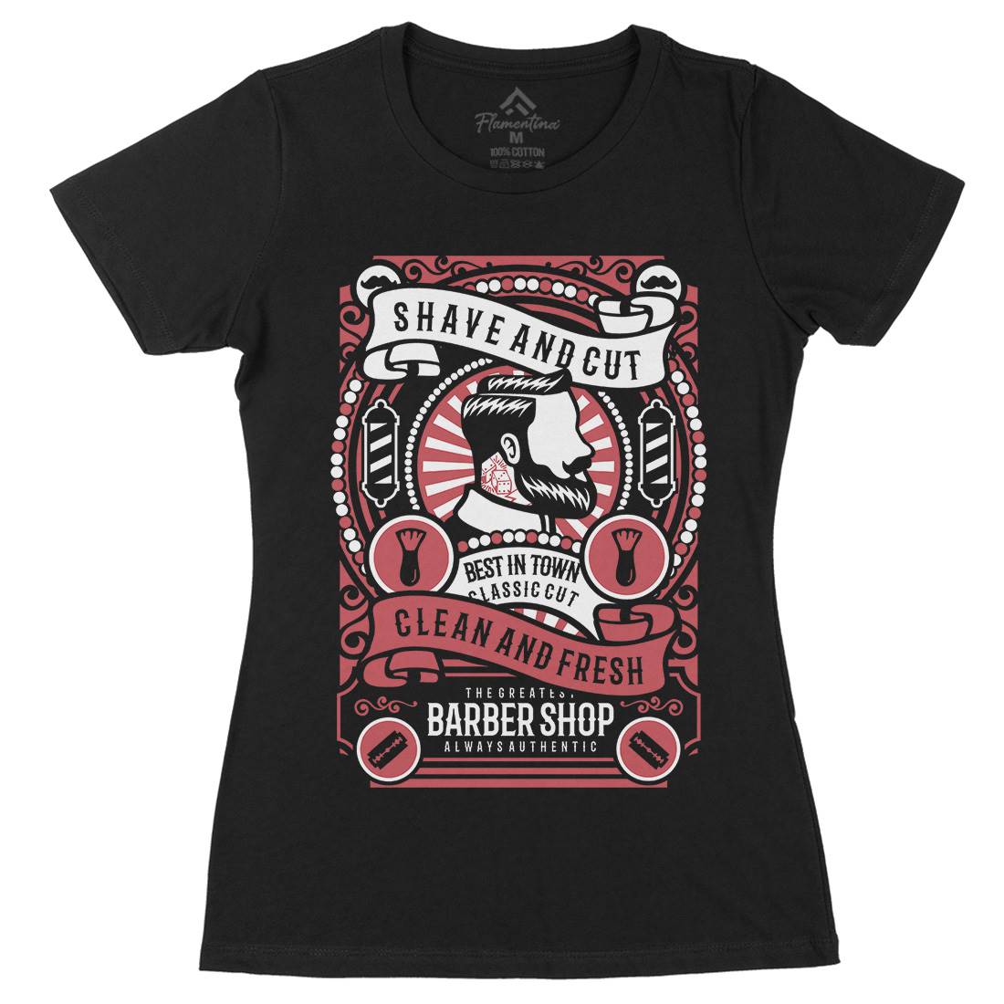 Shave And Cut Womens Organic Crew Neck T-Shirt Barber B254