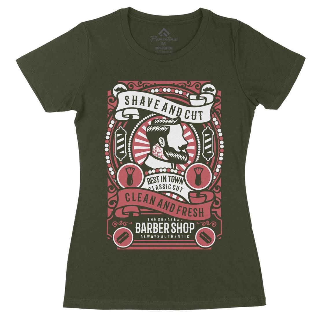 Shave And Cut Womens Organic Crew Neck T-Shirt Barber B254