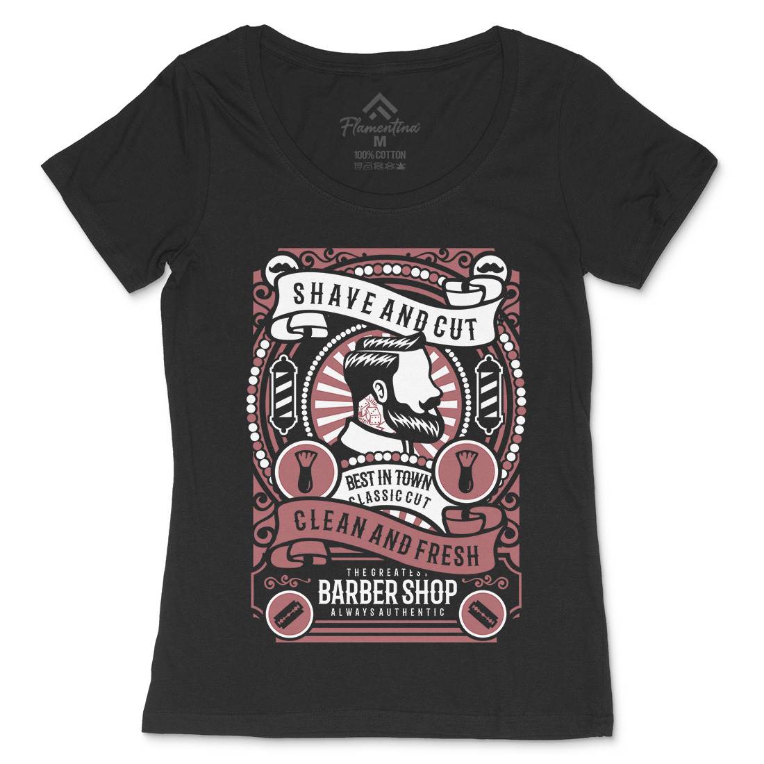 Shave And Cut Womens Scoop Neck T-Shirt Barber B254