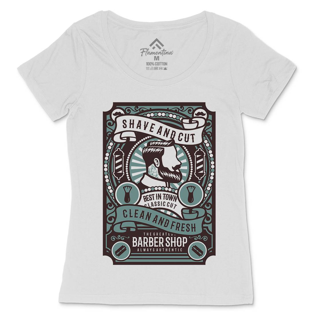 Shave And Cut Womens Scoop Neck T-Shirt Barber B254