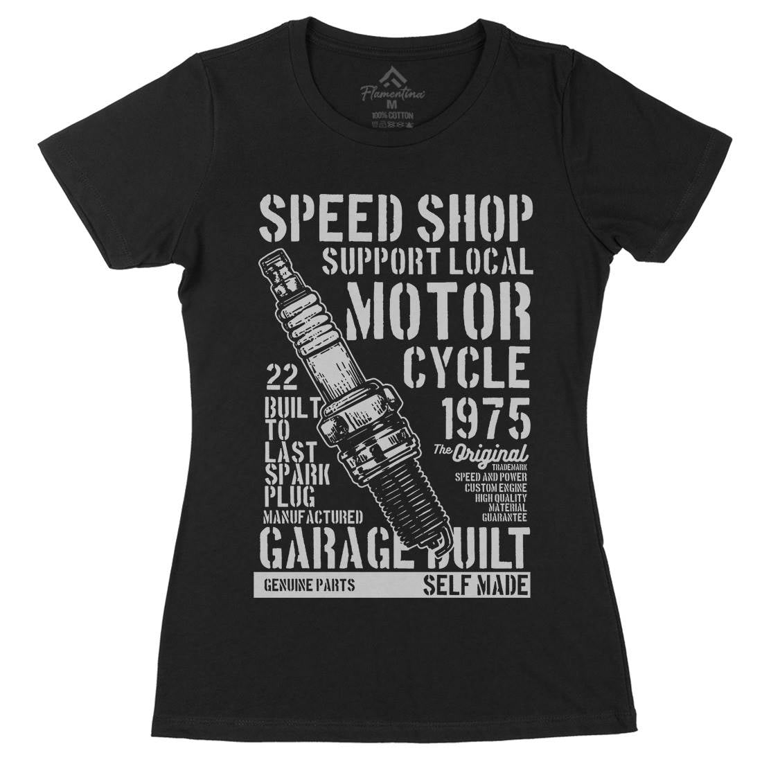 Spark Plug Womens Organic Crew Neck T-Shirt Motorcycles B255