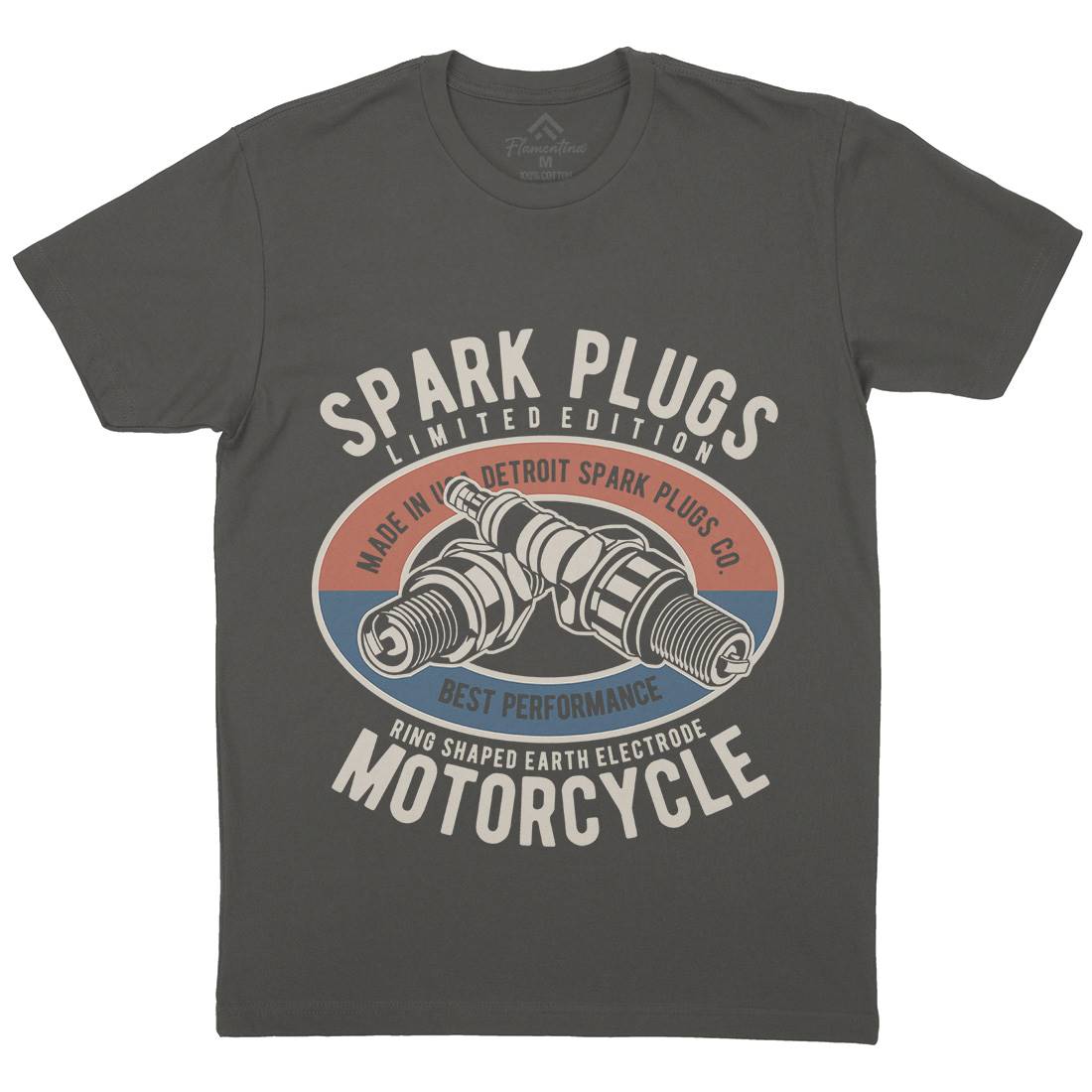 Spark Plugs Mens Organic Crew Neck T-Shirt Motorcycles B256