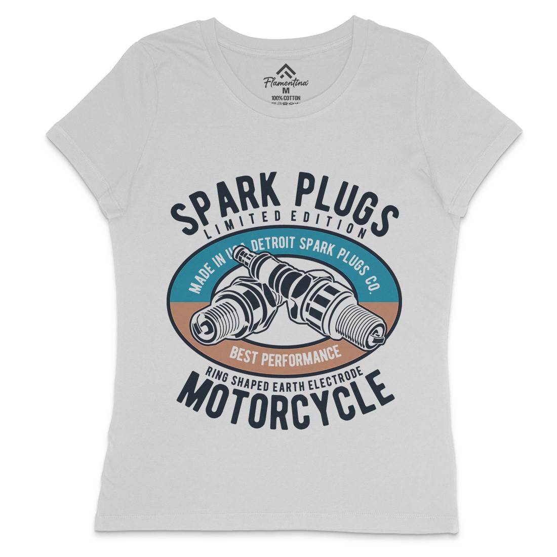Spark Plugs Womens Crew Neck T-Shirt Motorcycles B256