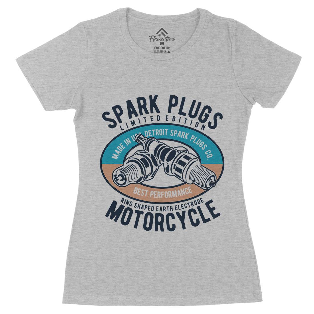 Spark Plugs Womens Organic Crew Neck T-Shirt Motorcycles B256