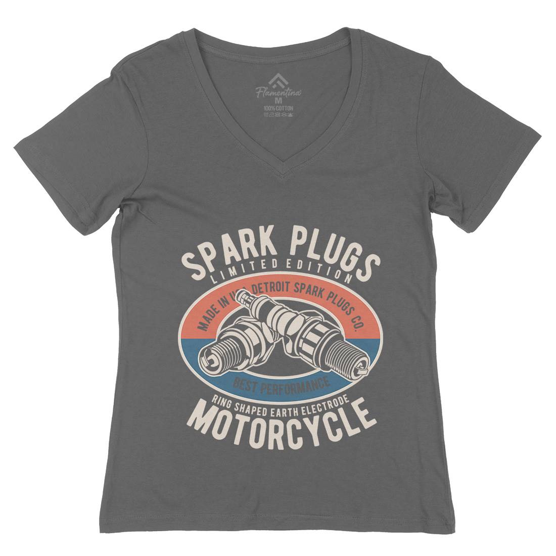 Spark Plugs Womens Organic V-Neck T-Shirt Motorcycles B256