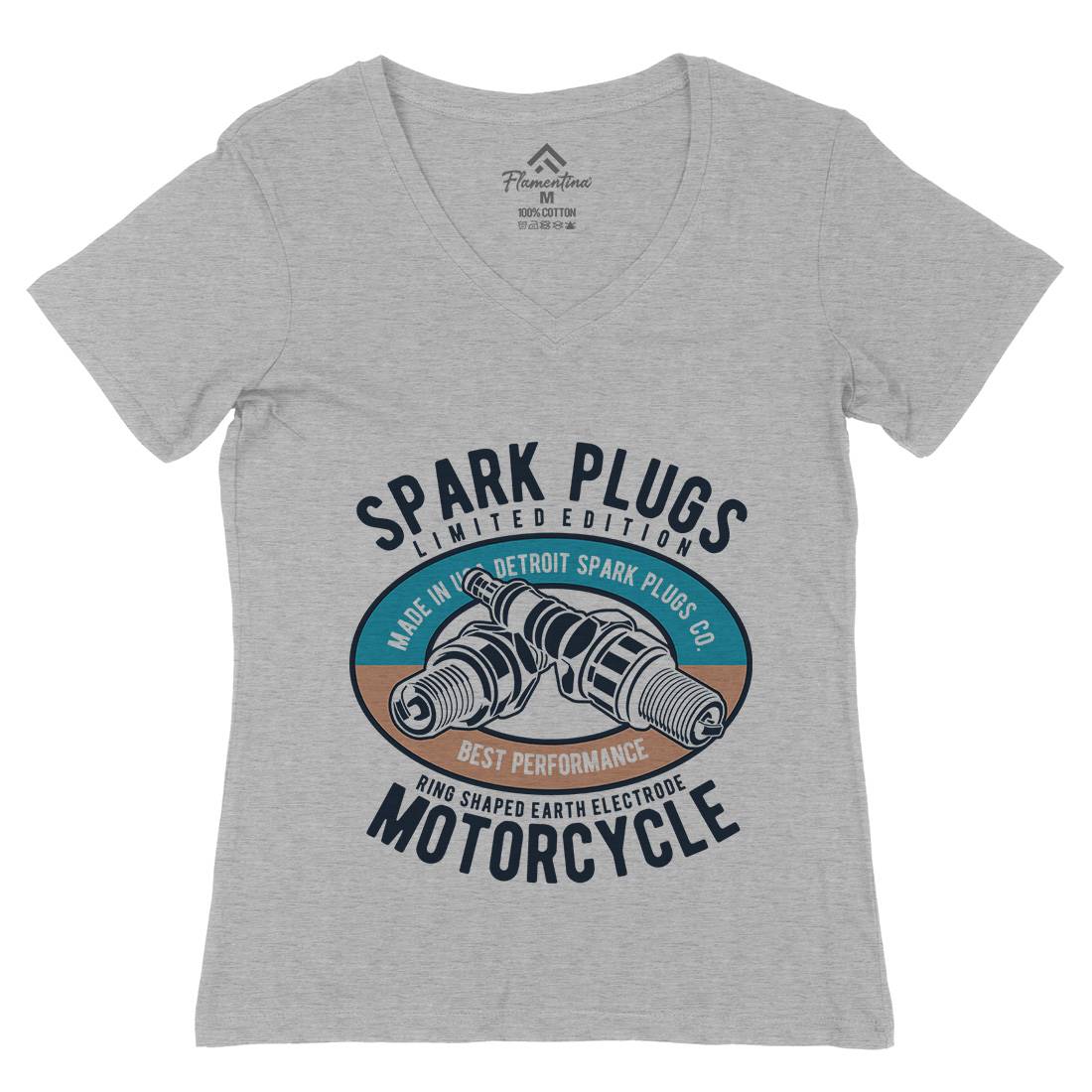 Spark Plugs Womens Organic V-Neck T-Shirt Motorcycles B256